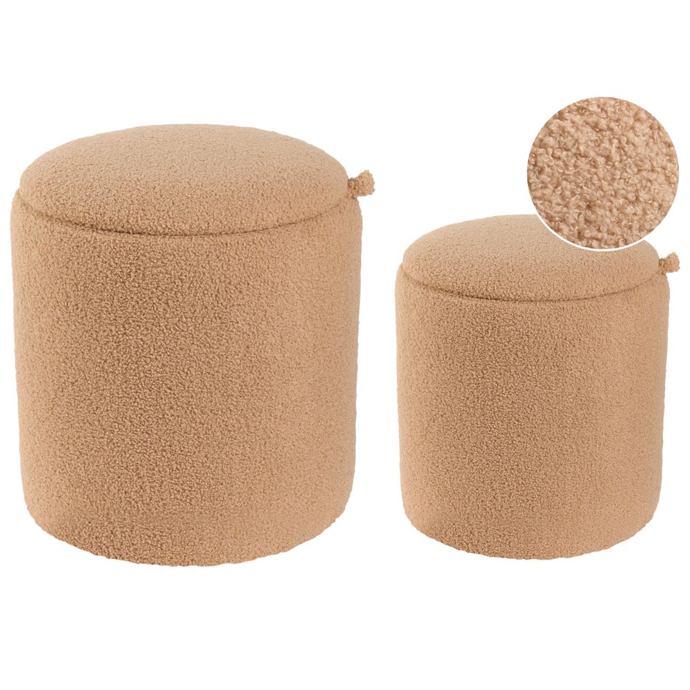 Beliani Set Of 2 Boucle Storage Pouffes Light Brown Berea