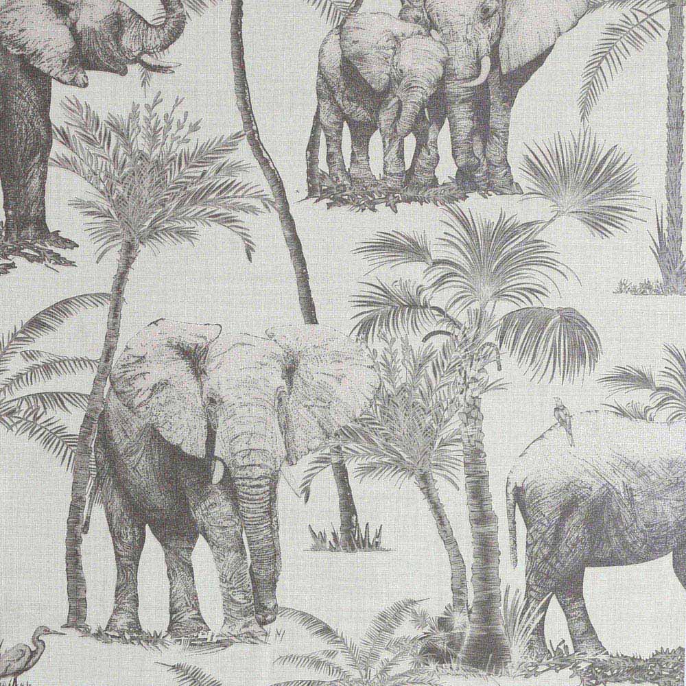 Dunelm Safari Elephant Charcoal Wallpaper Natural | 