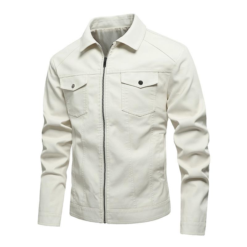 CHIC STUDIO Autumn and Winter New Men's Jackets Casual Leather Jackets Men's Motorcycle Jackets Korean Style Lapel Men's Pu Leather Jackets 5XL white
