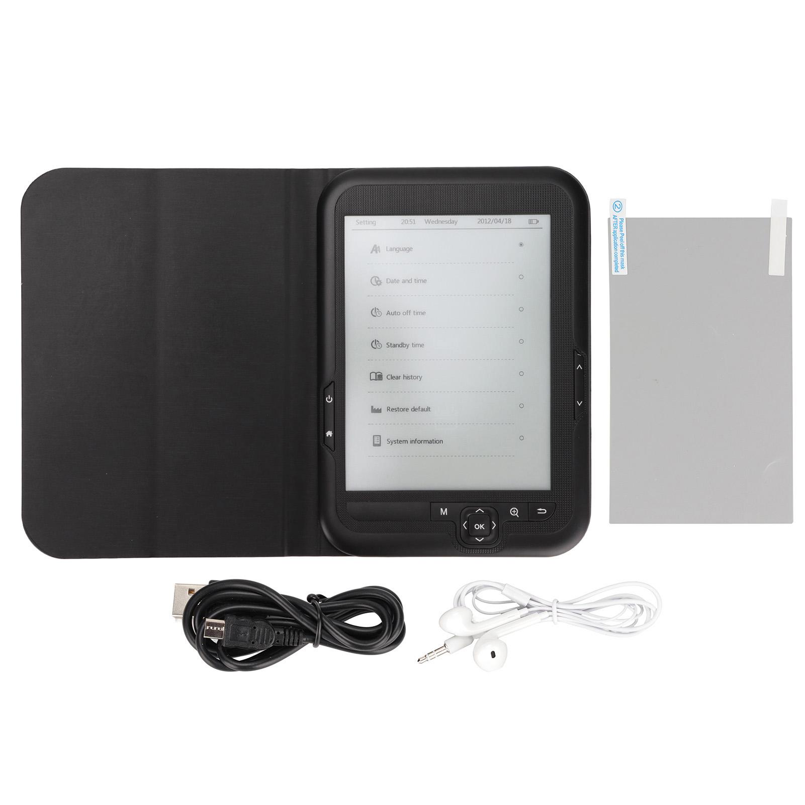 DIYelecs E Reader Black 6in 800x600 HD Ink Screen Eye Protection E Reader E Book Devices Support FM Music