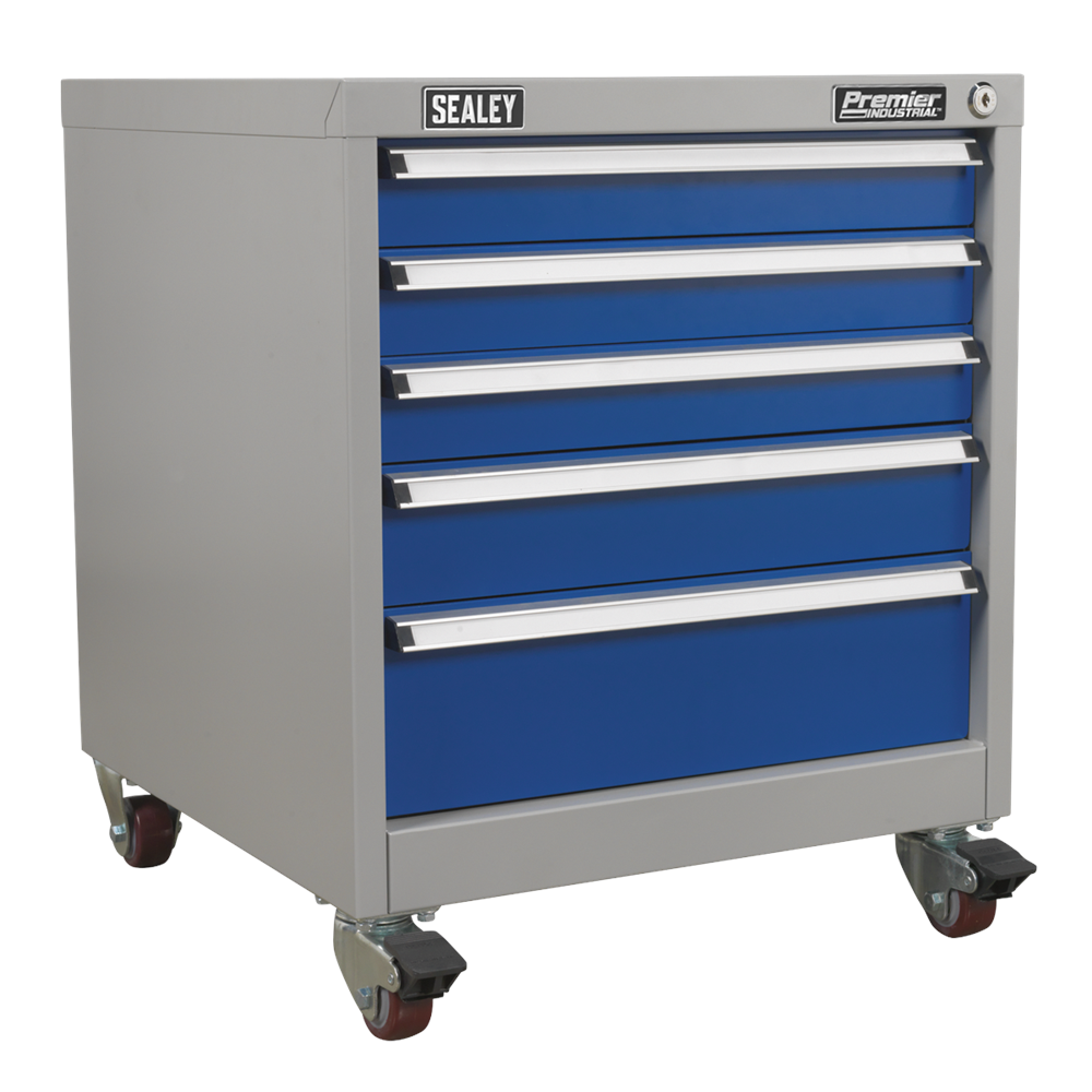  Premier Industrial Mobile Cabinet 5 Drawer Blue / Grey