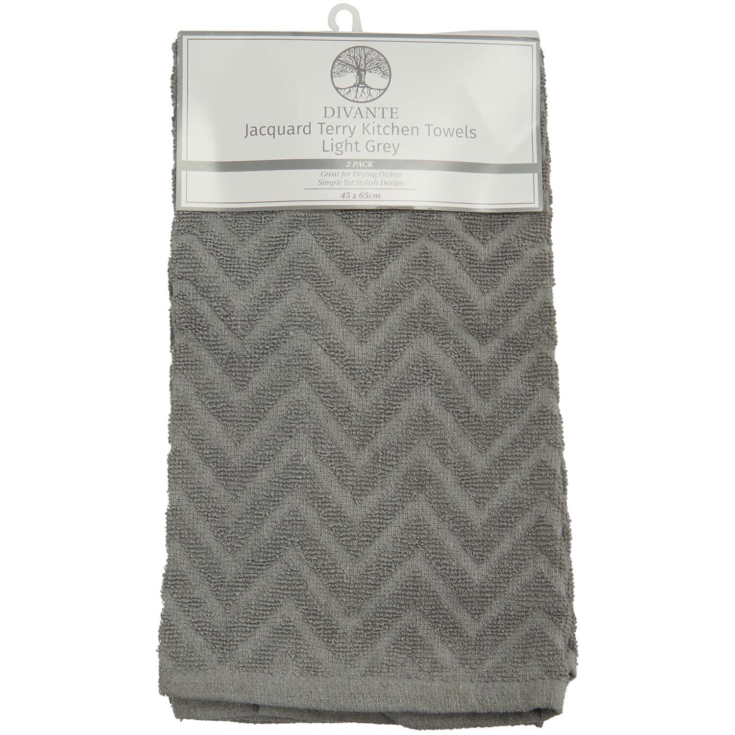 DIVANTE Pack of 2 Jacquard Terry Kitchen Towels - Light Grey