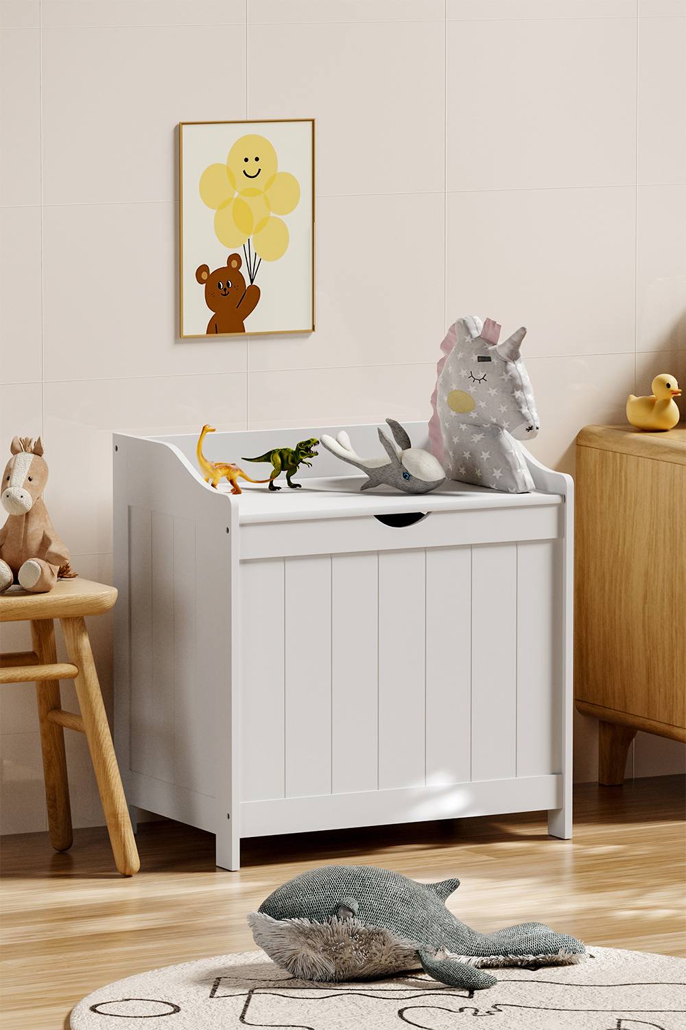 Living And Home White Wooden Lifting Top Toy Storage Box Large Capacity Storage Chest