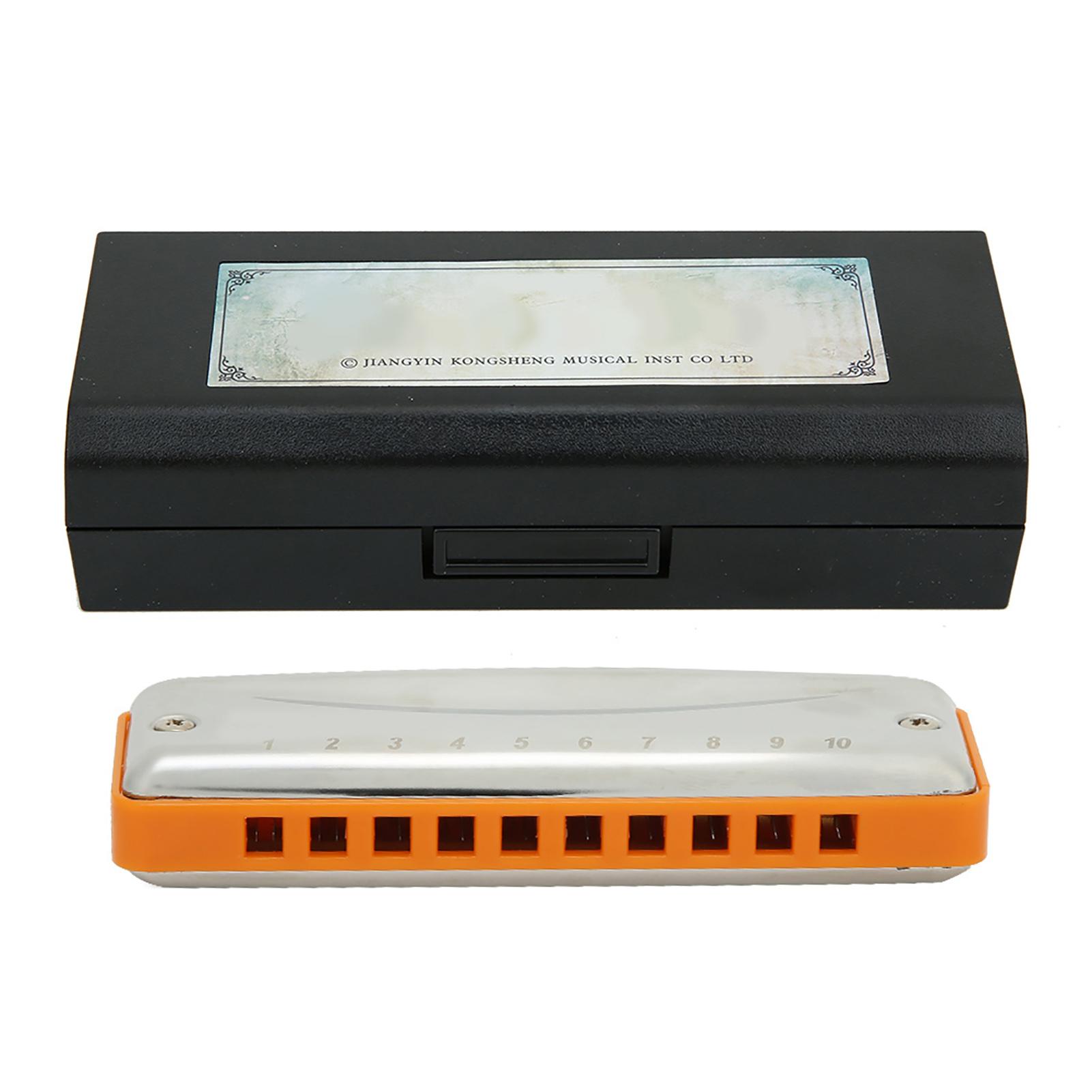 COSYHOME Blues Harmonica 10 Holes Mouthorgan Bb Key Stainless Steel ABS Resin Wind InstrumentOrange orange