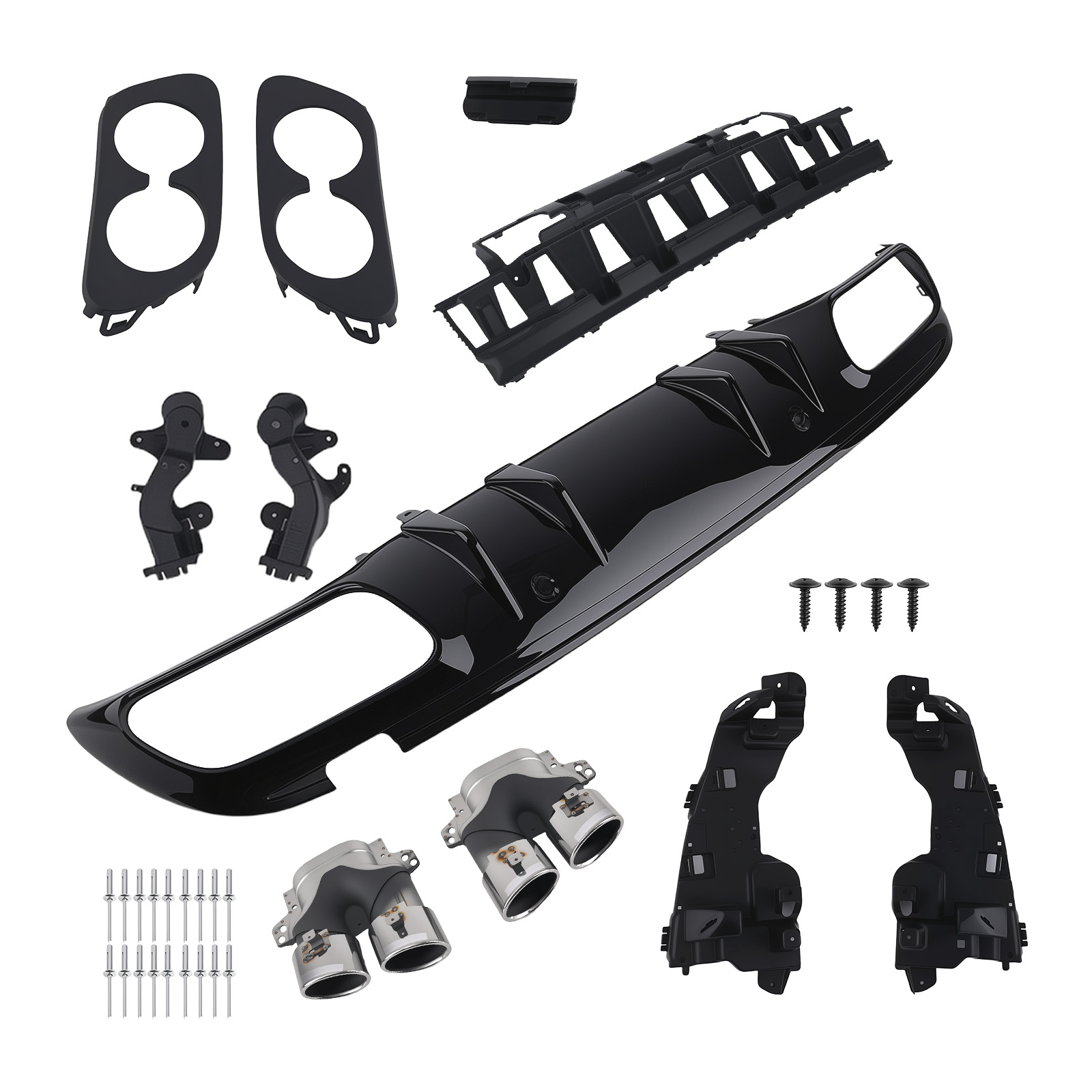 MaXpeedingrods AMG Rear Diffuser Kit Compatible for Mercedes C63 C43 Coupe 2015-2021 Black PP Chrome