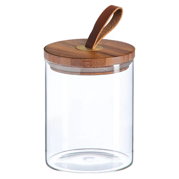 750ml Glass Storage Jar with Leather Loop Wooden Lid | By Argon Tableware