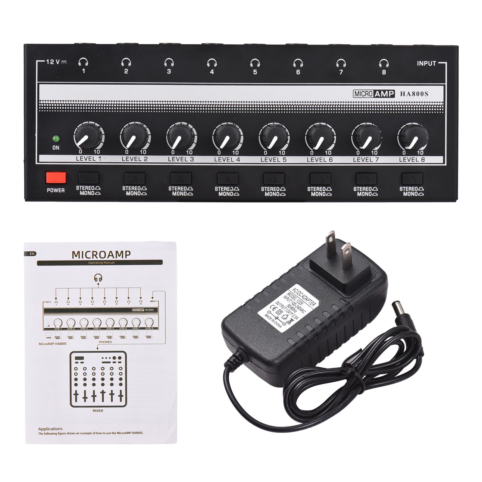 Andoer HA800S Headphone Amplifier 8 Channels Mono/Stereo Metal Stereo Headphone Amps Audio Amp. EU Plug