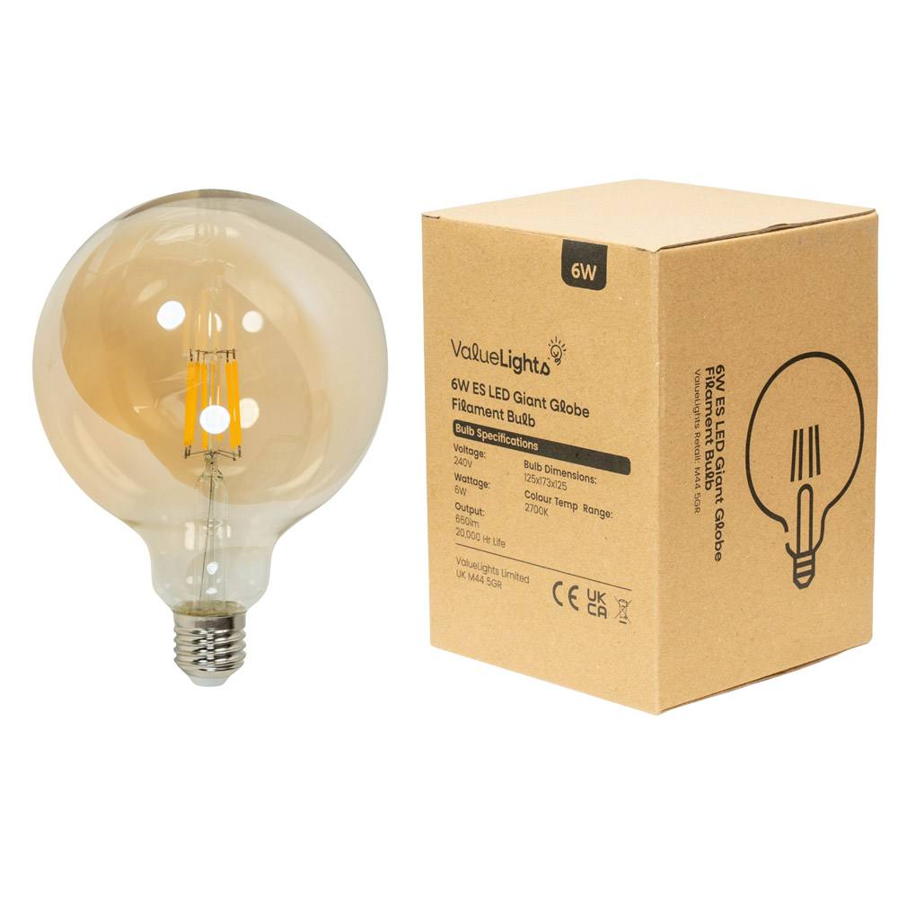 Value Lights MiniSun 6W ES/E27 Filament Giant Globe Bulb In Amber