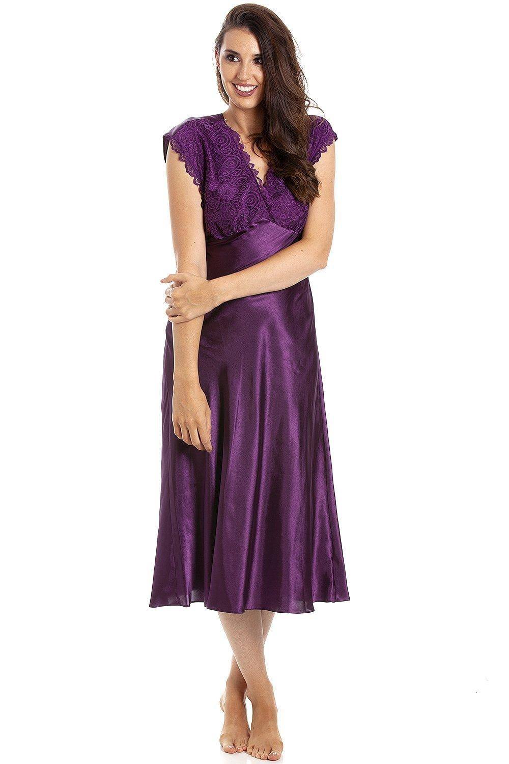 Camille Women's Classic Satin Chemises|Size: 10-12|purple
