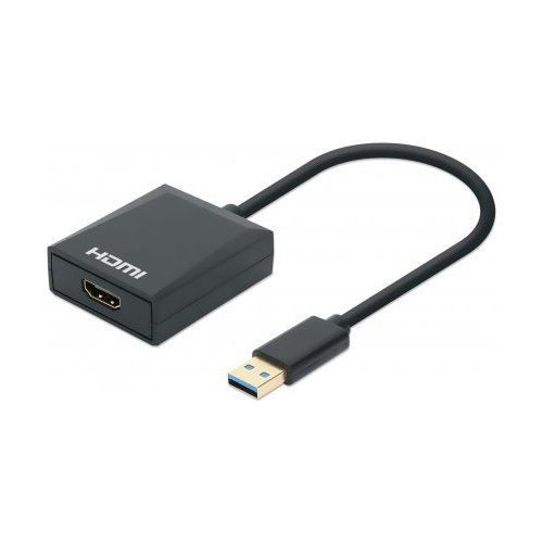 Manhattan USB-A to HDMI Cable 1080p@60Hz Converts USB 3.2 Gen1 (aka USB 3.0) signal to HDMI 15cm Black Male to Female Three Year Warranty Retail Box