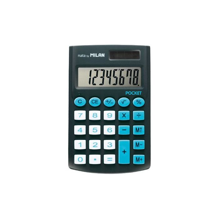 TECHSALES Calculatrice de poche - Milan - Noire - 8 chiffres - Alimentation par pile - Housse incluse