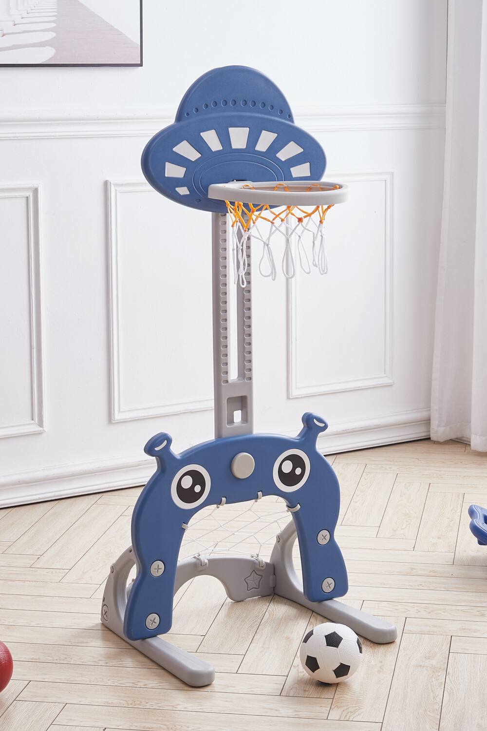 Living And Home 2-in-1 Adjustable Toddler Basketball with Hoop Football Goal Set in Blue