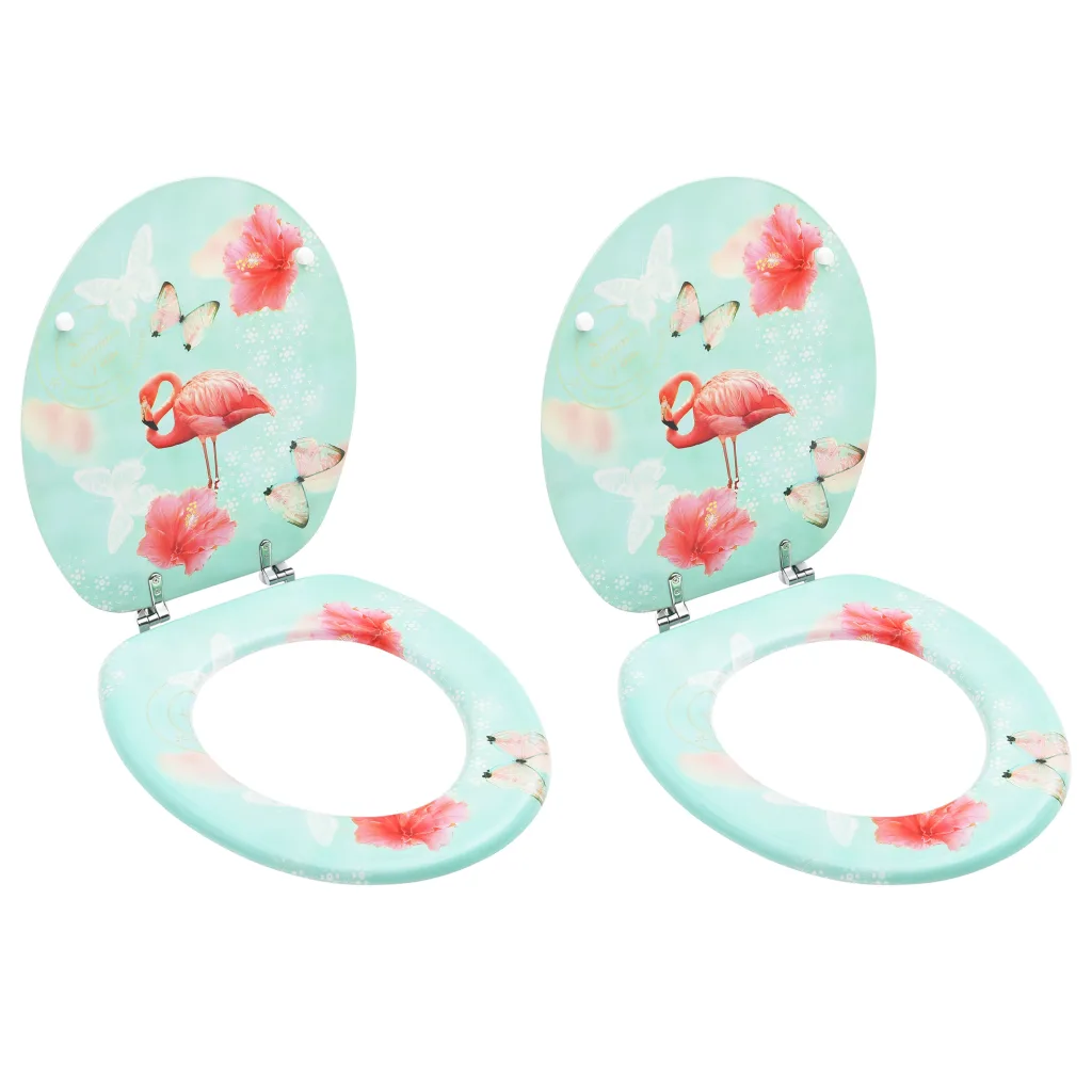 VidaXL WC Toilet Seats with Lid 2 pcs MDF Flamingo Design