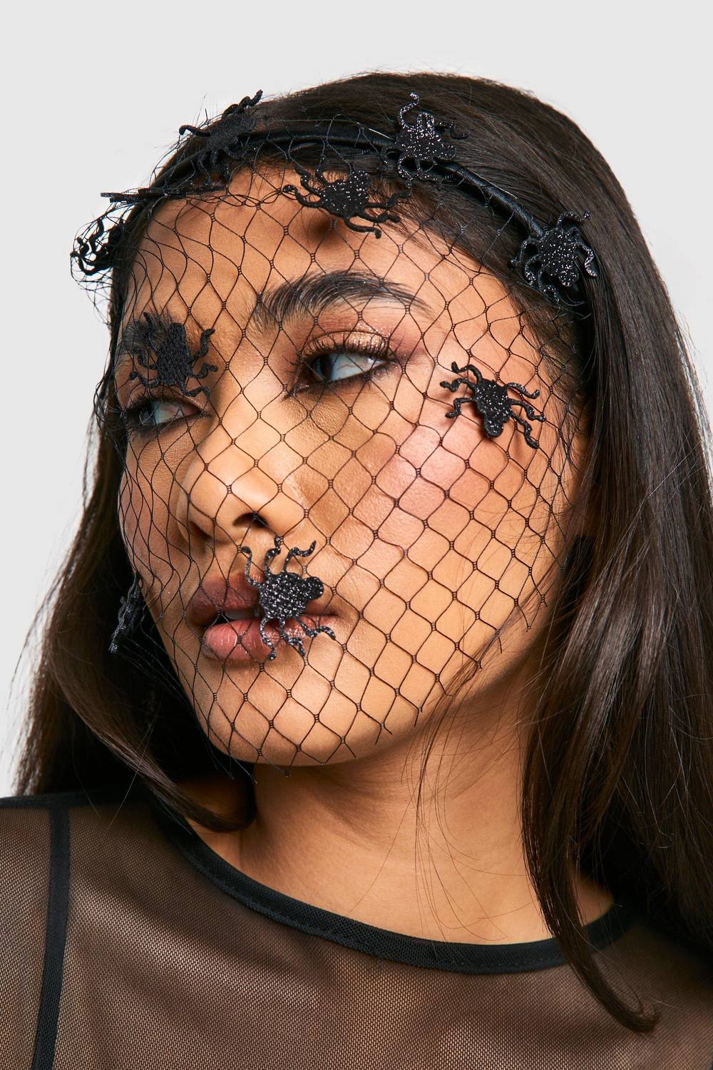 Boohoo Women's Halloween Spider Veil Headband|black