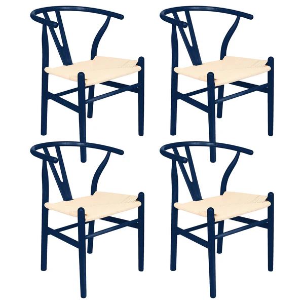 Beech Wooden Wishbone Dining Chairs - Black/Black - Set of 4