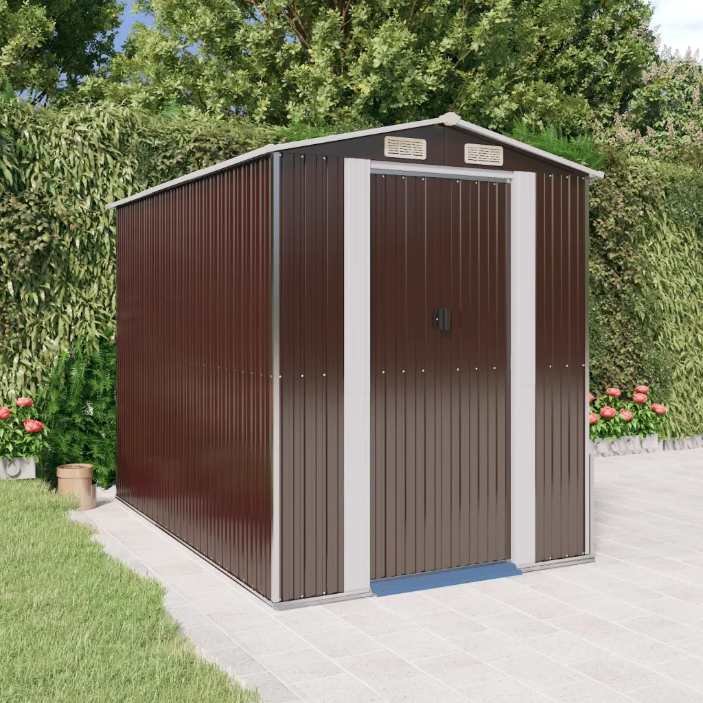 VidaXL Garden Shed Dark Brown 192x274x223 cm Galvanised Steel, Brown