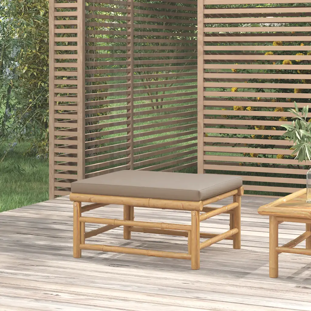 VidaXL Patio Footstool with Taupe Cushion Bamboo