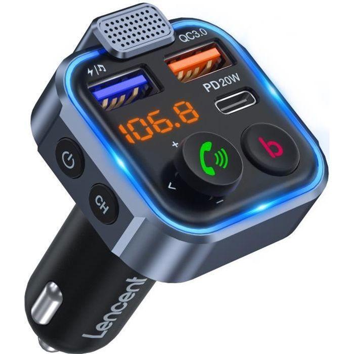 Techtrusty Transmetteur Fm Bluetooth - Lencent - 5.0 - Chargeur Rapide Pd 20w - Appels Mains Libres - Deep Bass Noi Transmetteur Fm De Voiture