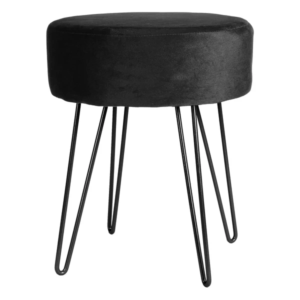 Round Velvet Footstool - Black - H40 x D35cm - Black