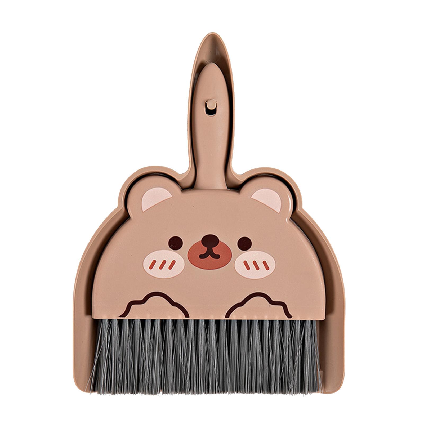 ZEBLAZE Dustpan and Brush Set Cartoon Mini Portable Cleaning Broom with Dust Pan for Desk Bear Little Bear