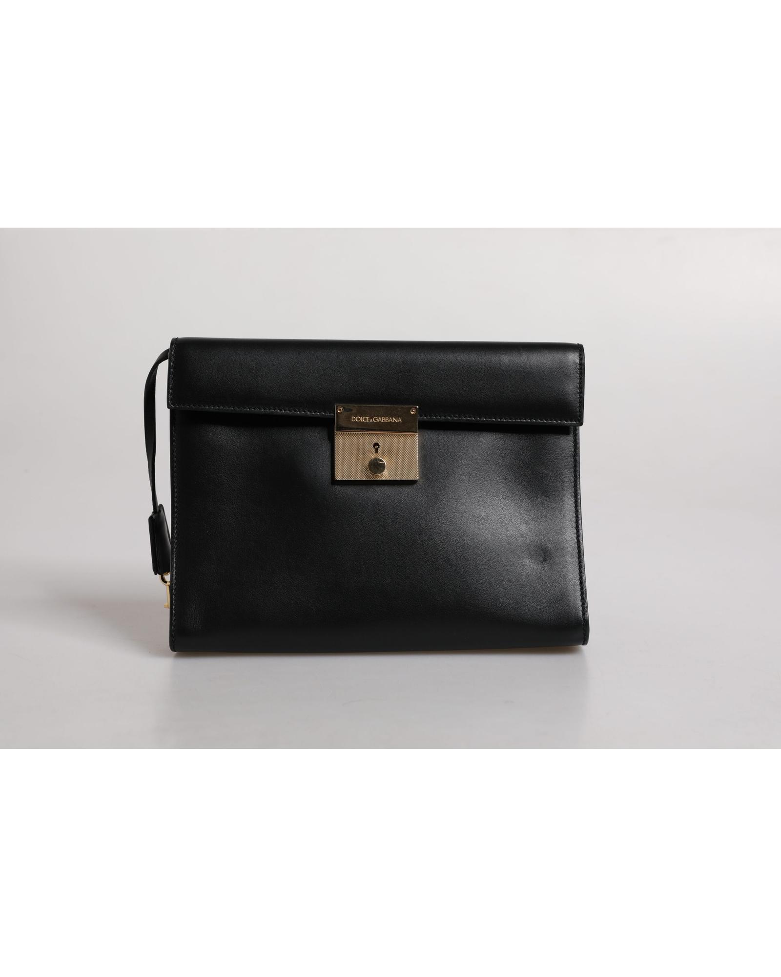 DOLCE & GABBANA Leather Clutch Twist Lock- Black Briefcases