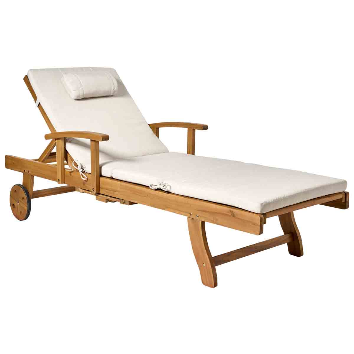 Beliani Sun Lounger With Cushion Java Premium Acacia Wood Light Beige