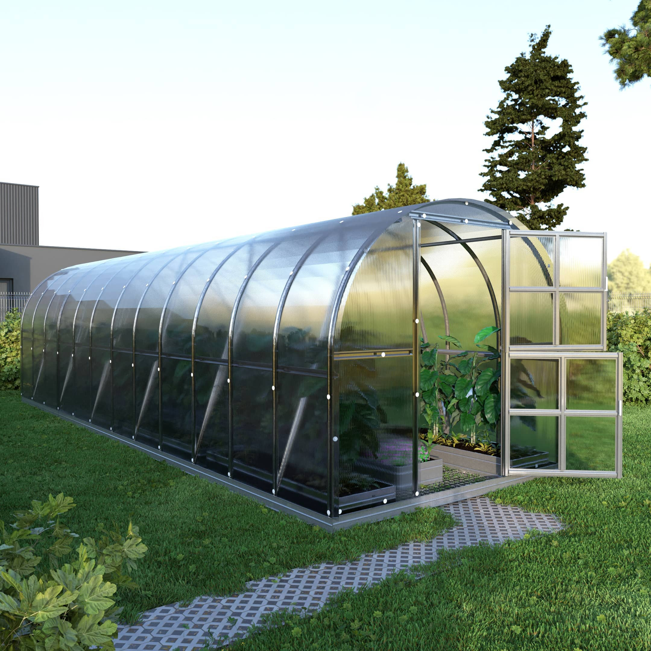 KLASIKA Green Houses Klasika Greenhouses Certified Greenhouse Klasika Arch 24M2, 3M X 8M, 4 mm Polycarbonate Cover