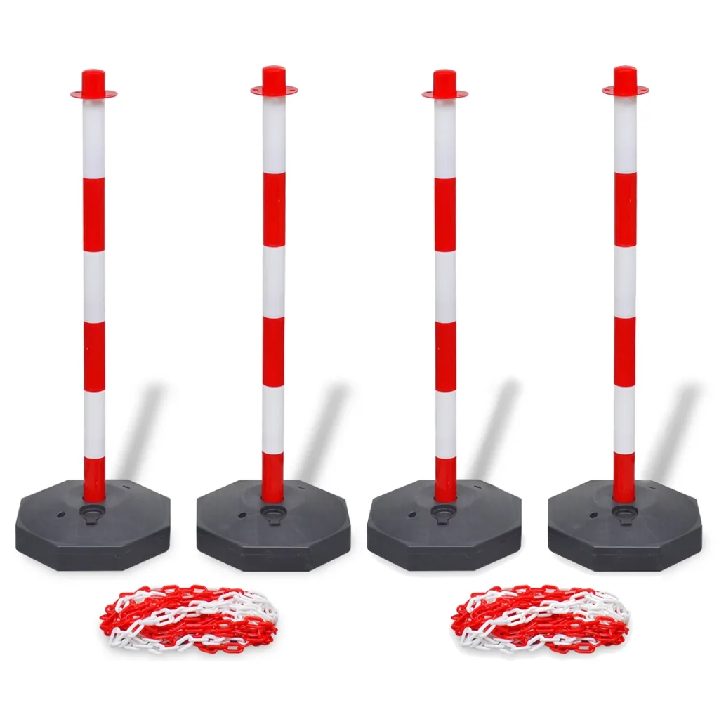 VidaXL Set of 4 Chain Posts and 2 Plastic Chians of 10 m Each