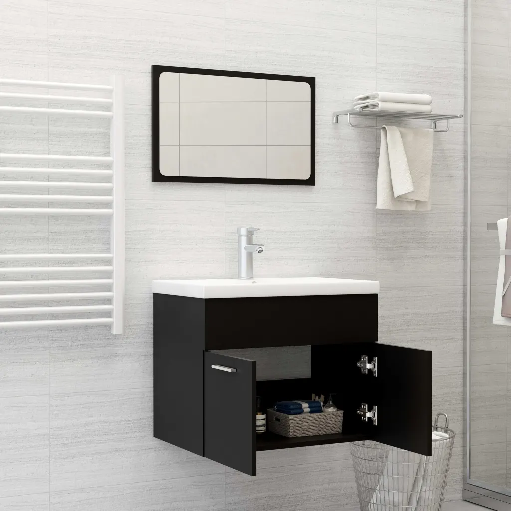 VidaXL Bathroom Furniture Set Black Chipboard