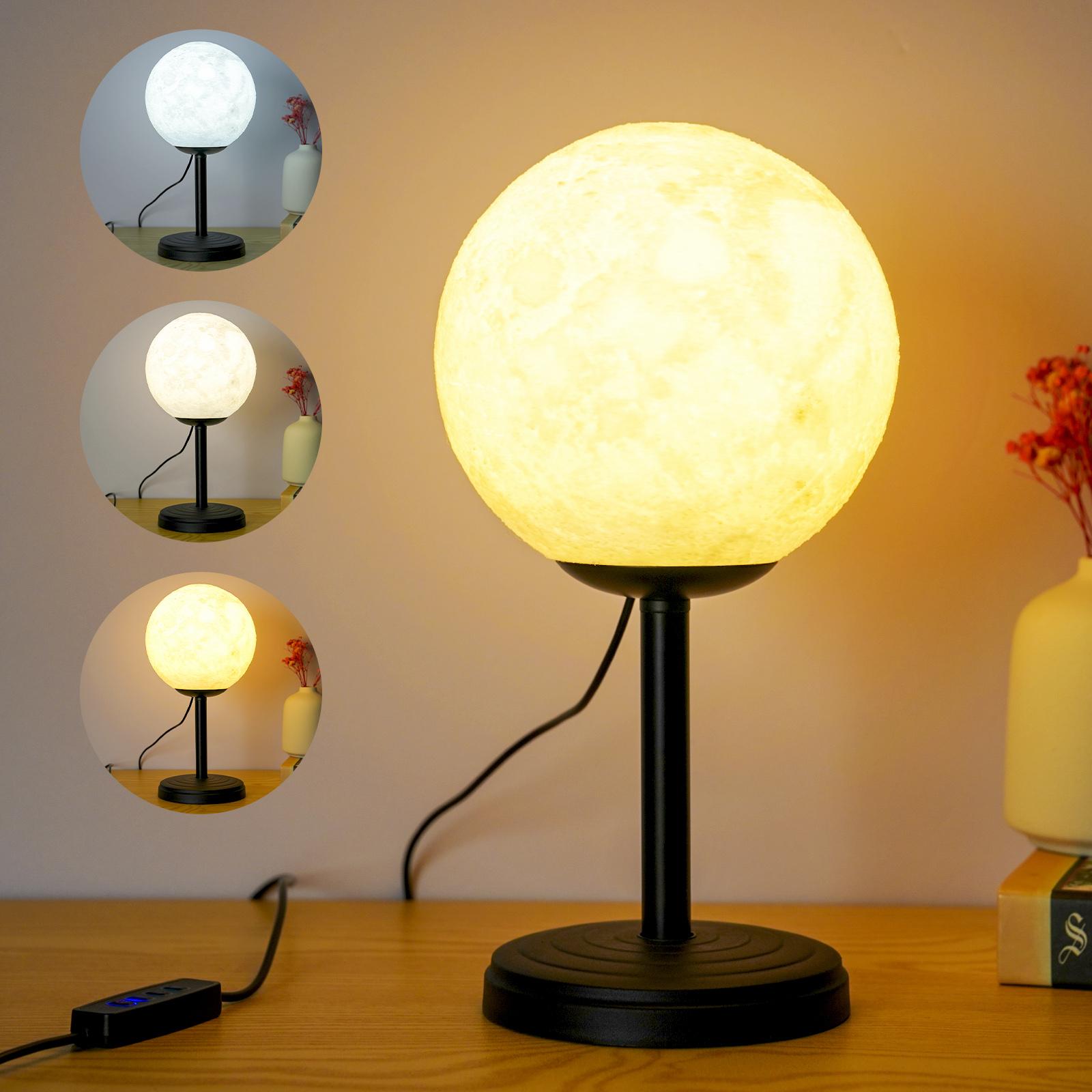 TOMTOP JMS 3D Moon Lamp Bedroom Table Lamp Dimmable Bedside Night Lamps Modern LED Desk Light with 3 Color white/black