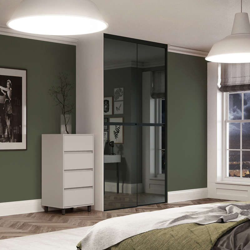 Spacepro Minimalist 2 Door Sliding Wardrobe Kit Black Framed Mirror Doors 1808 x 2260mm in Grey Aluminium/Glass
