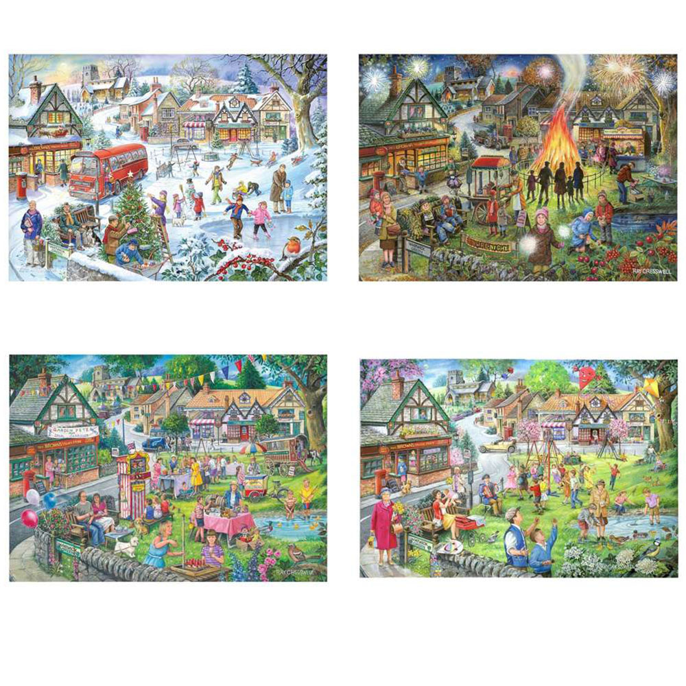 The House Of Puzzles Seasons On The Green Jigsaw Set - 4 x 500 Piece Jigsaws, Multi