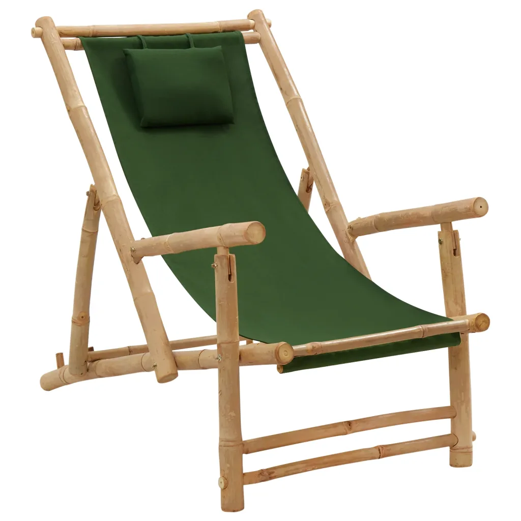 VidaXL Deck Chair Bamboo and Canvas Green