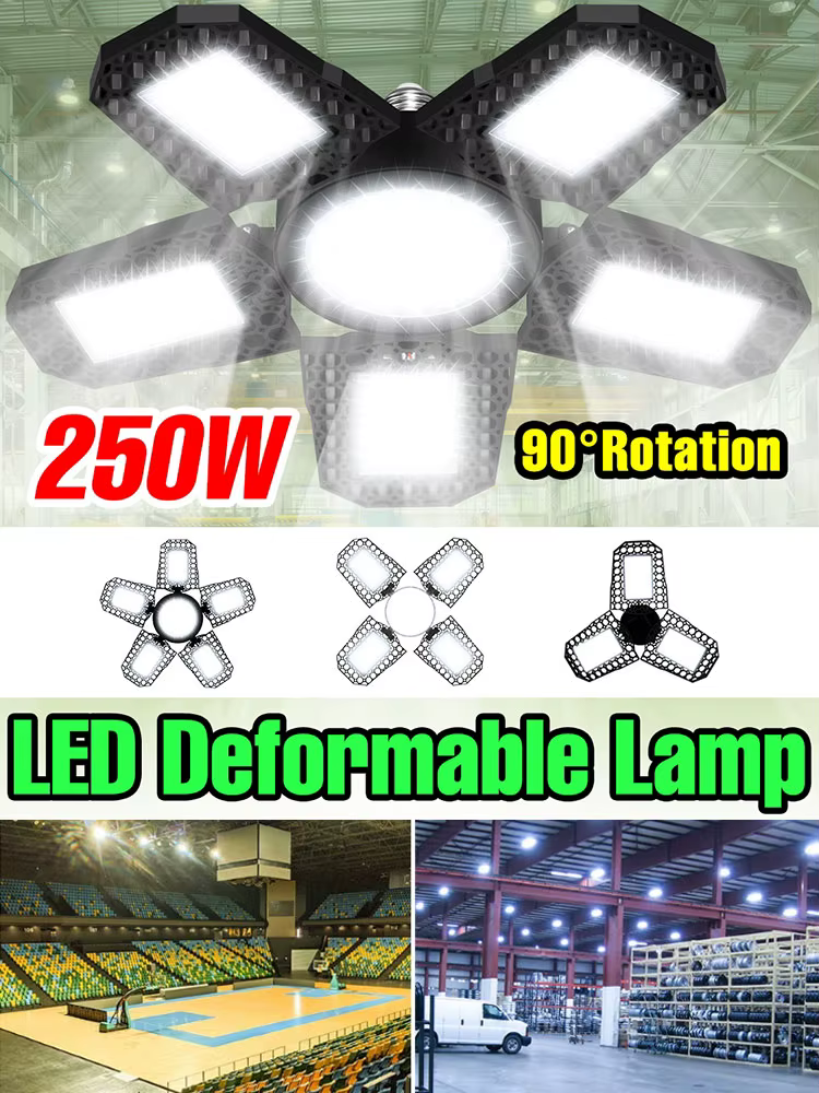 Other 250W LED Light Bulb E27 Garage Lamp 220V Deformable Folding Spotlights 110V Cold/Warm White For Home Warehouse Workshop Basement