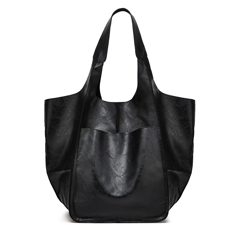 JMG Bags Simple Large Bags, Spliced Soft Leather Bags, Large-capacity Single-shoulder Handbags, Tote Bags black