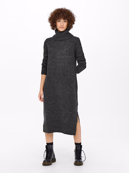 Only Roll Neck Knitted Dress Women Grey