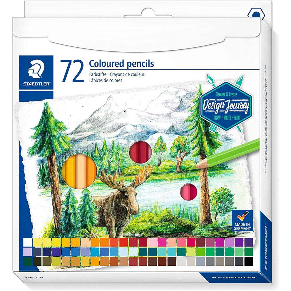 STAEDTLER 146C C72 Colouring Pencils Soft Lead High Pigmented Colours Classic Hexagonal Format Cardboard Case with 72 Bright Colours