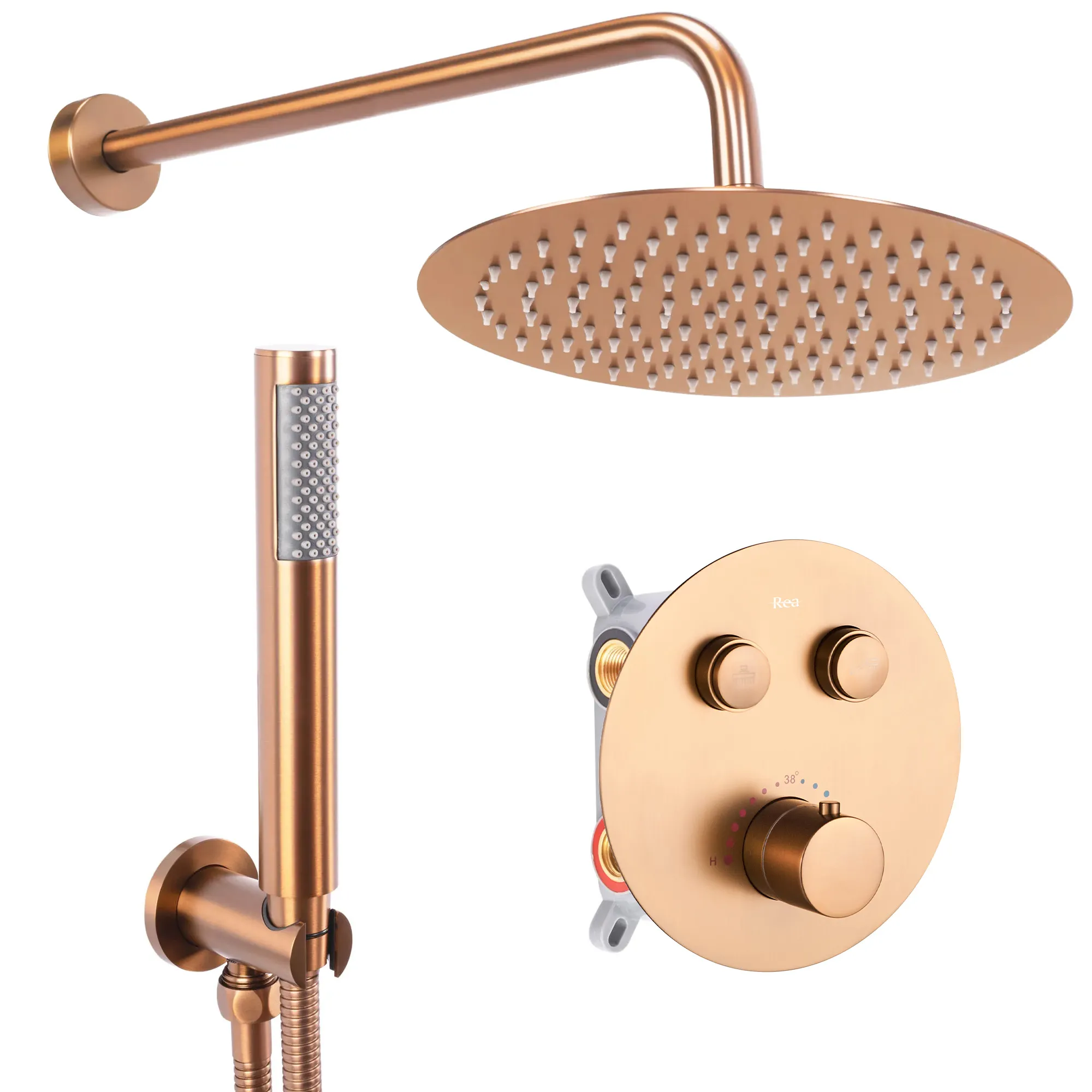 Rea Shower Set Rea Lungo Thermostat Brushed Copper, Brass