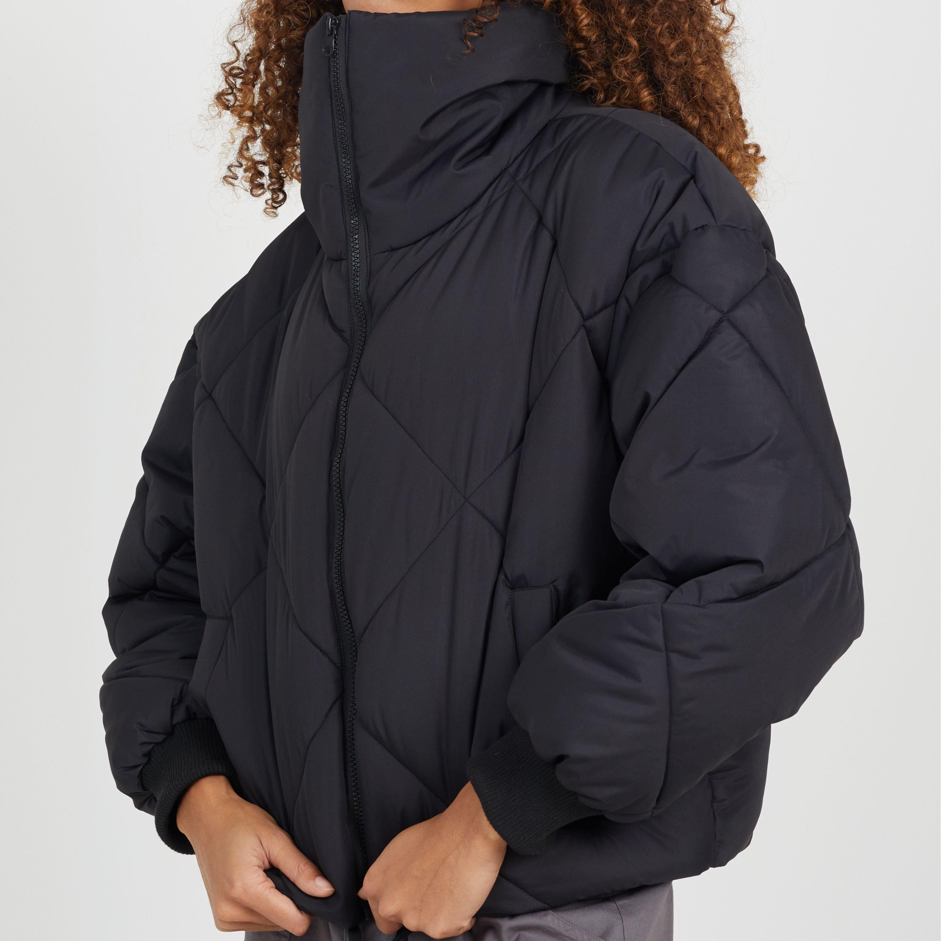 Brave Soul Diamond Quilted Short Padded Jacket with Funnel Neck - Black
