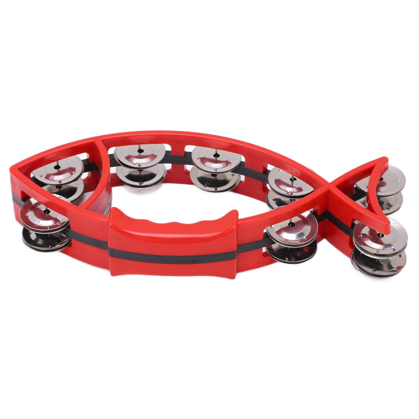 COSYHOME Hand Tambourine Bell Smooth Fish Shaped Double Row Tambourines Musical Rhythm Instrument for red