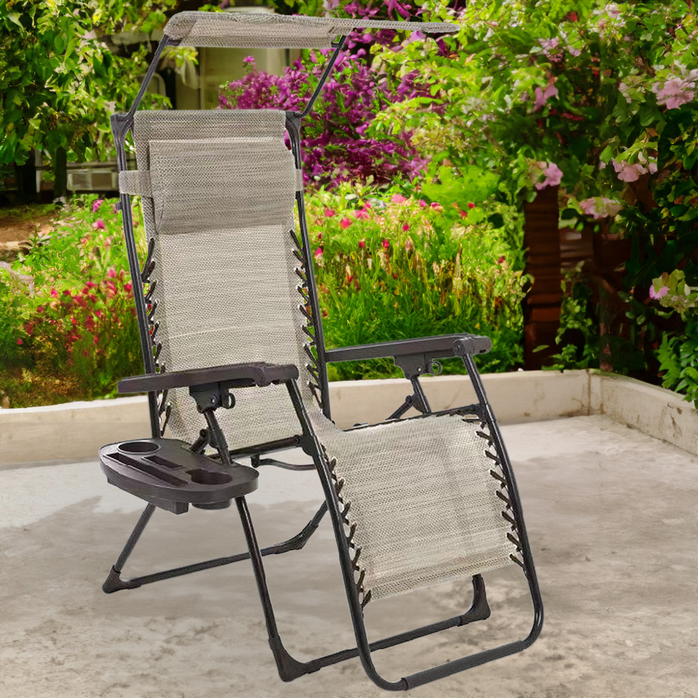 Outdoor Essentials Zero Gravity Canopy Chair and Cup Holder - Grey