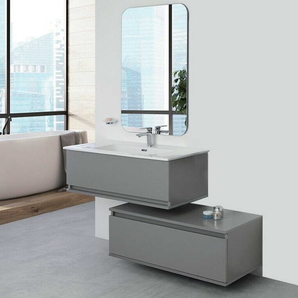 FERIDRAS Mobile bagno sospeso grigio lavabo in ceramica + specchio moderno 80300