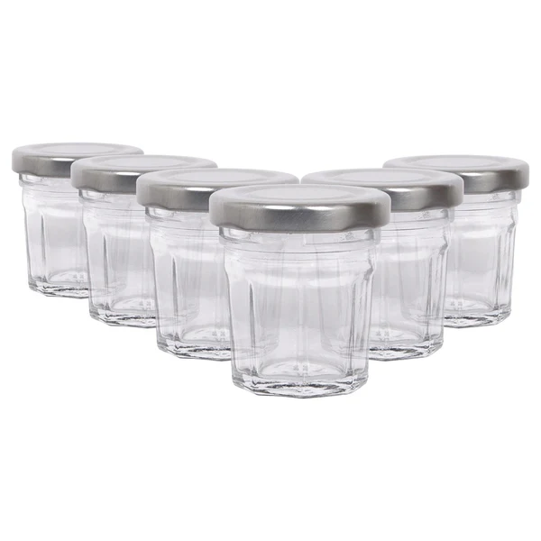 Argon Tableware 30ml Glass Jam Jars with Lids - Pack of 6 - Silver Lid