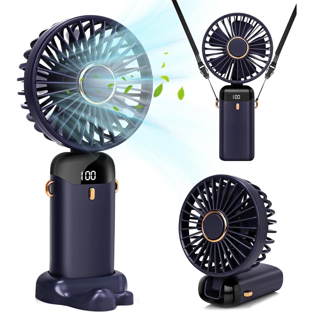 DYZI 2-in-1 Portable Travel Mini Handheld Desk Table Fan USB-C Rechargeable Dark Blue