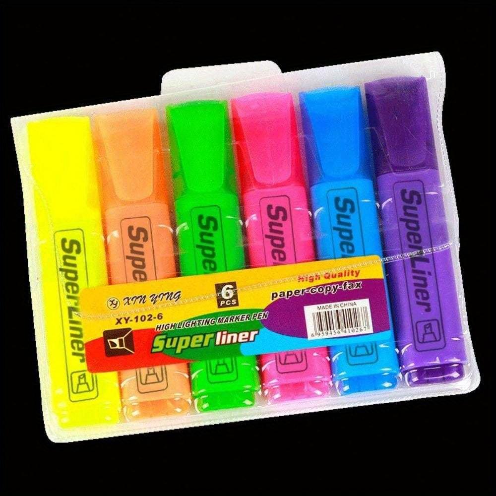 LChome 6 Colors Colorful Highlighters Art Markers Oblique Drawing Fluorescent Pen Markers Flat Shape School Office Supplies 1 set