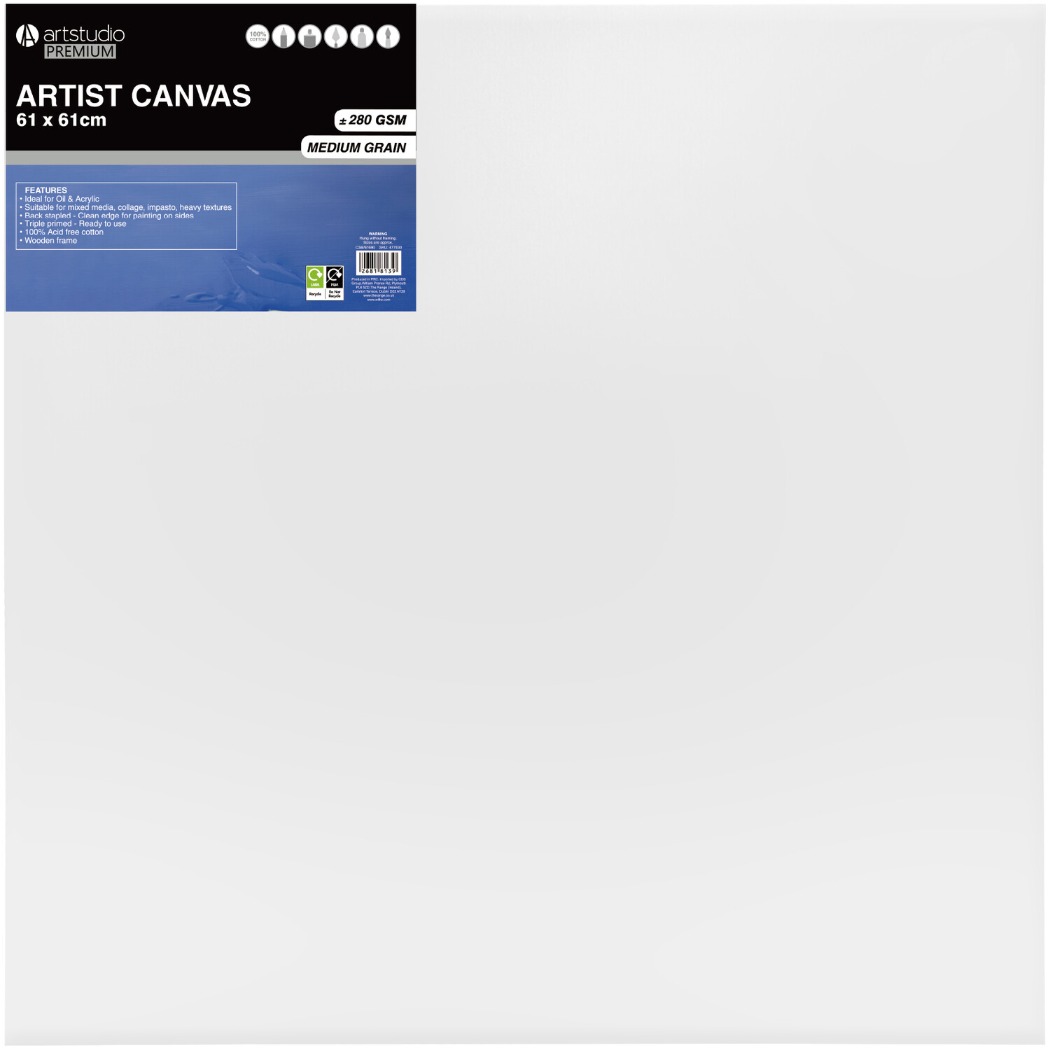 Artstudio Plain Stretched Canvas - White / 61 x 61cm