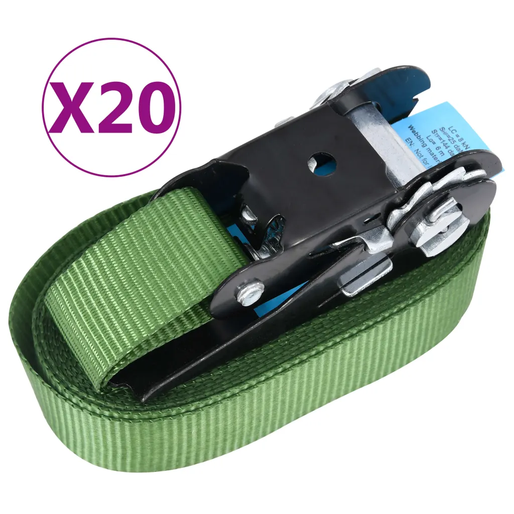 VidaXL Ratchet Tie Down Straps 20 pcs 800 daN 6 m Green
