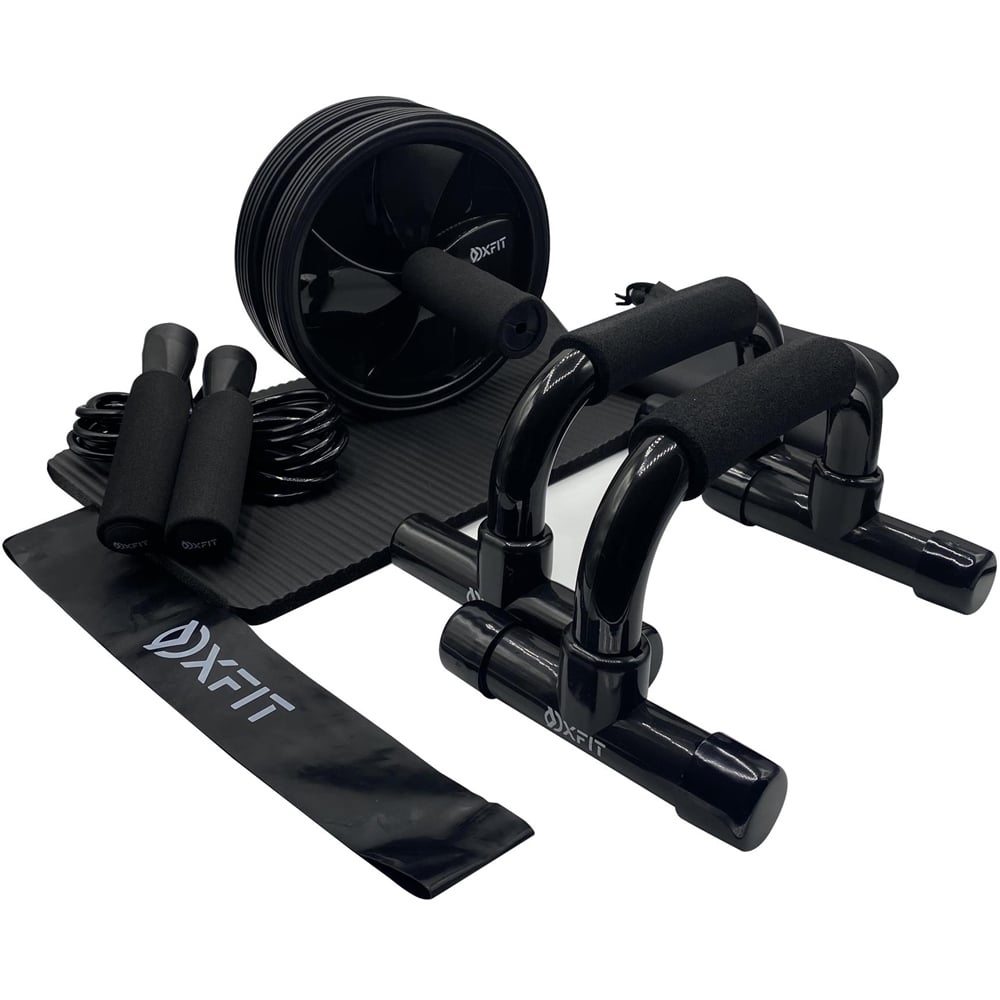 Rexco Oxfit 4In1 Home Gym Equipment Kit Ab Roller Push Up Bars Jump Rope Bands Workout Set