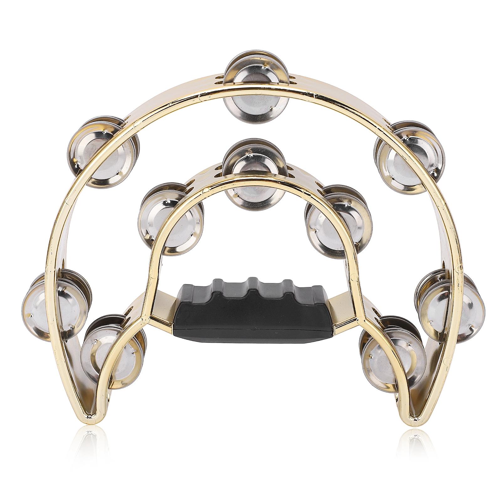 GoolRC Double Row Hand Tambourine Metal Tambourine with Plating Bells Percussion Musical Instrument Yellow yellow