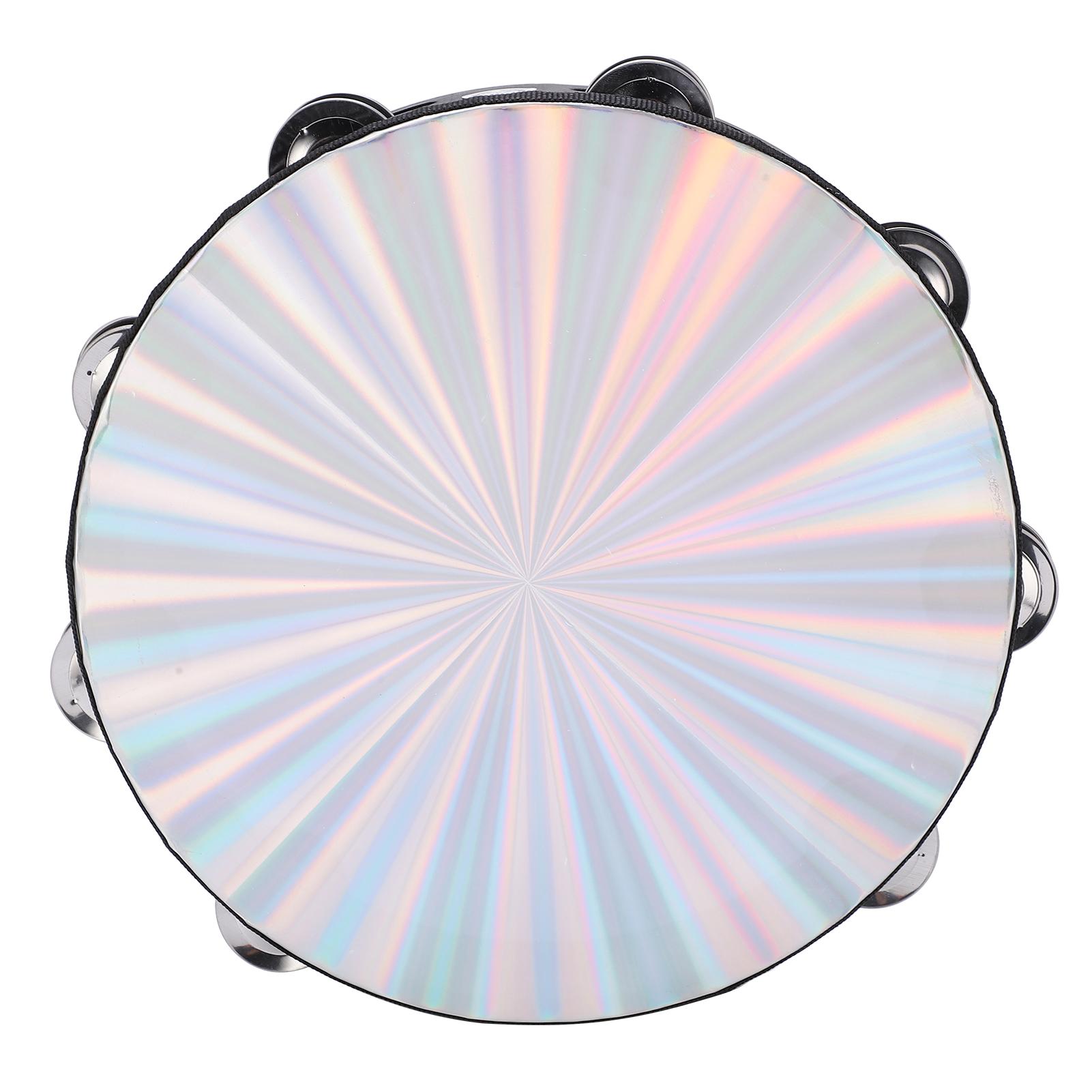 COSYHOME 10in Hand Held Drum Double Row Jingles ABS Reflective Laser Tambourine Percussion